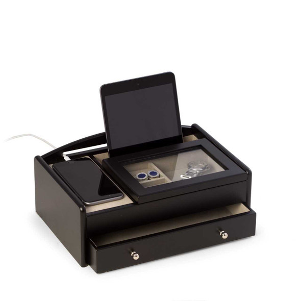 Personalized Matte Black Wood Valet Box With Glass Lid